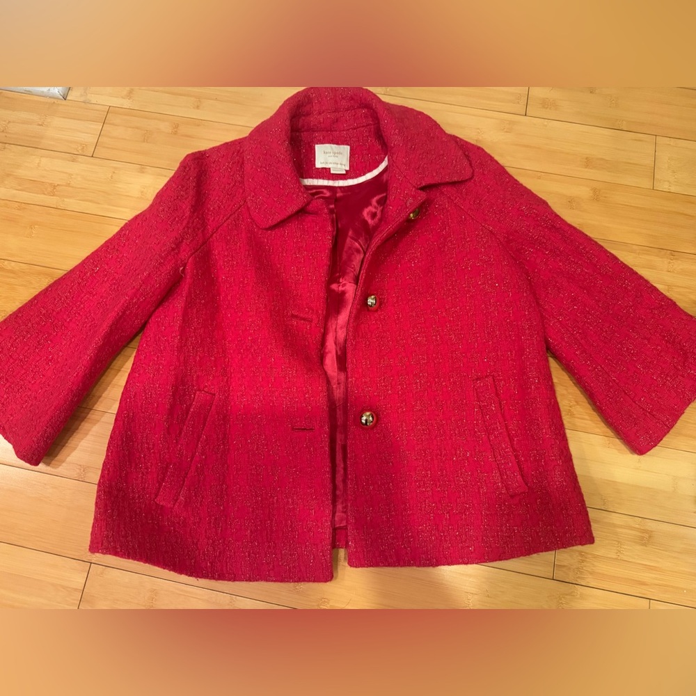NEW! Never Worn! Kate Spade Sparkly Hot Pink Wool Coat 3/4 Sleeves Sz XL